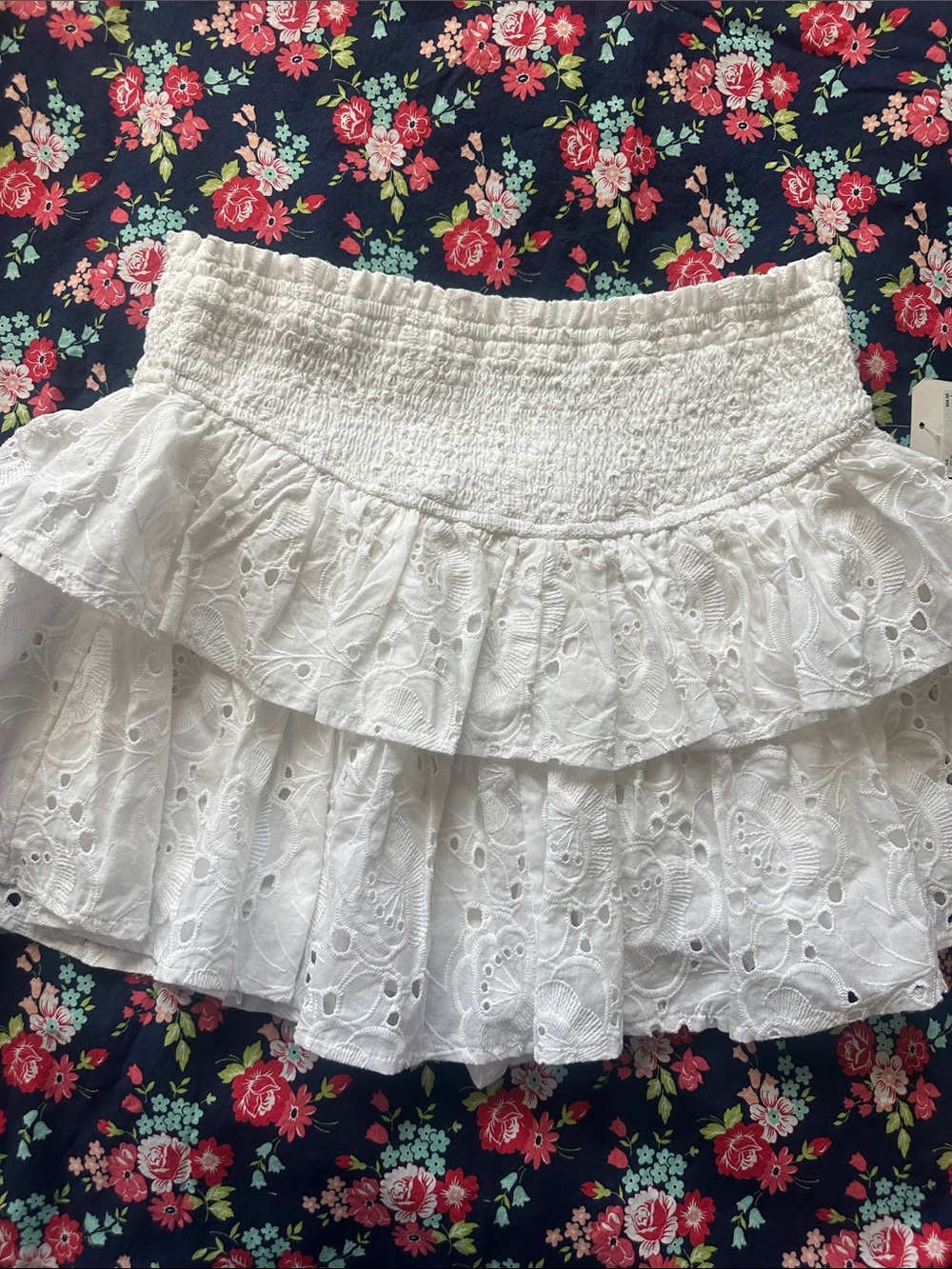 Altar'd State White Eyelet smocked Mini Skirt / Romper
